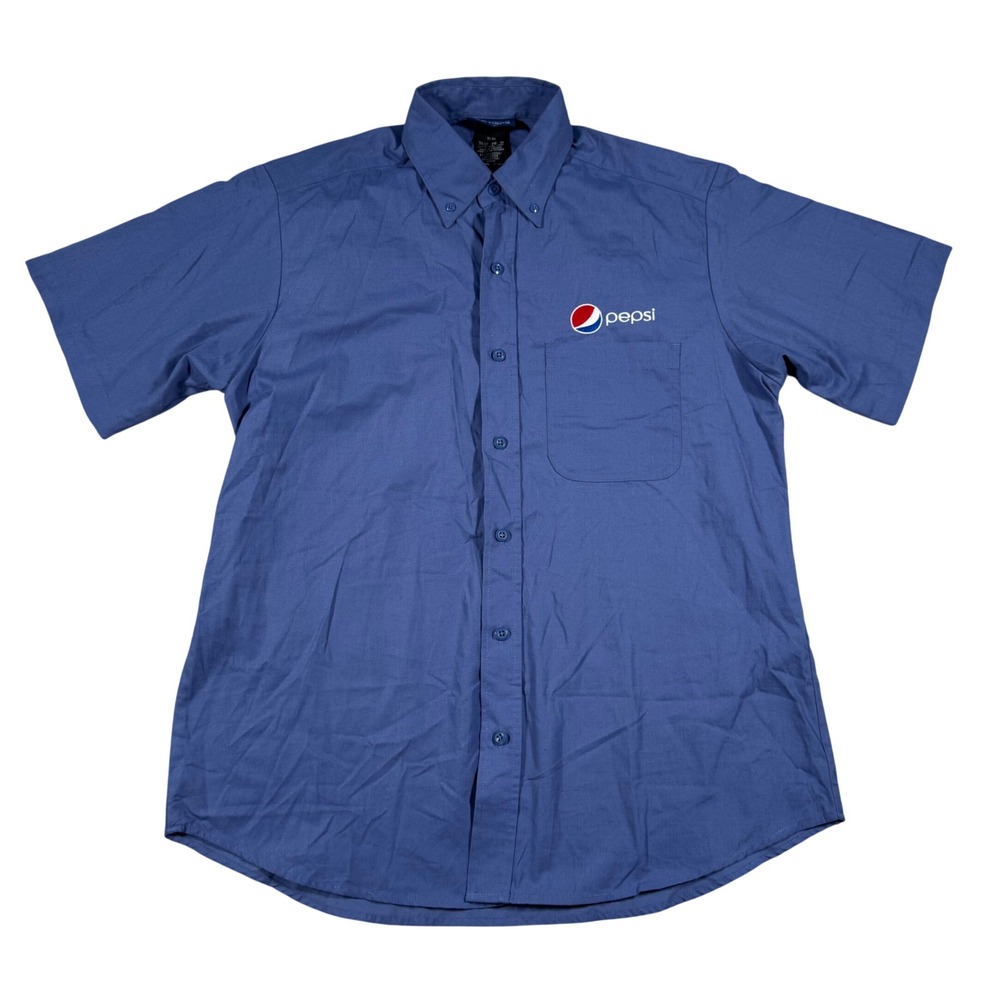 Aramark Pepsi Work Shirt Mens Medium Blue Short Sleeve Embroidered Uniform Logo